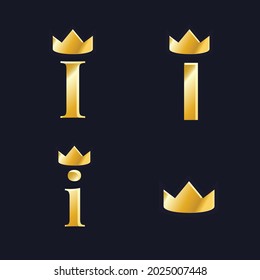letter i gold color with crown can be use for any design project