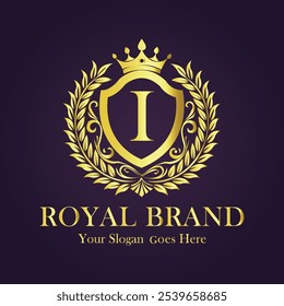 Letter I gold crown logo vector design illustration.