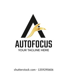 A Letter with Gold F Autofocus Logo Template Concept