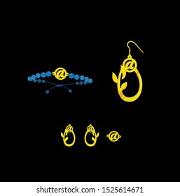 a letter gold jewellery, earing, bracelet