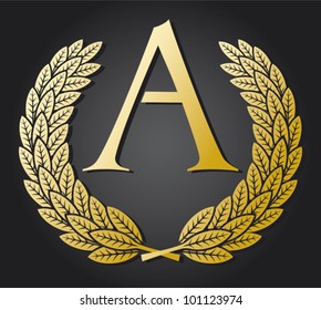letter A and gold and laurel wreath 