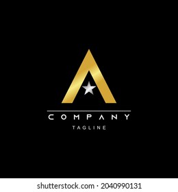 letter A gold logo template vector design. luxury concept with silver star