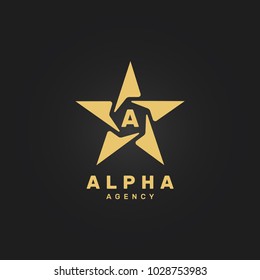 Letter A Gold Star Logo Vector in elegant Style with Black Background