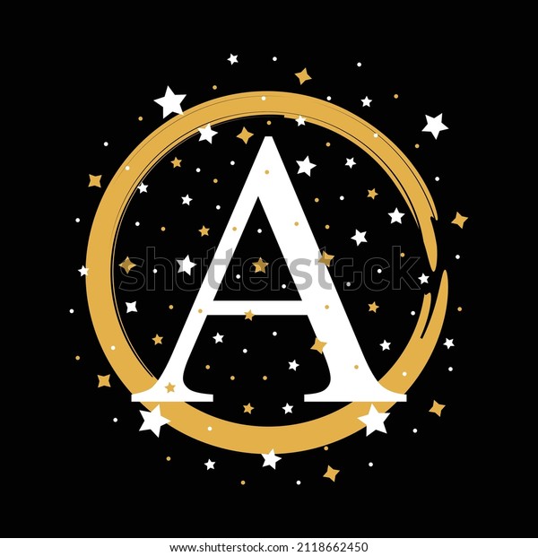 Letter A With Gold And White Stars Vector On\
Black Background\
Illustration