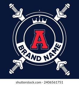 Letra A ilustración vectorial del logotipo de la corona dorada.
