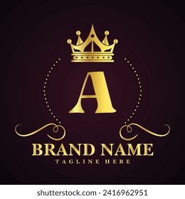 Letra A ilustración vectorial del logotipo de la corona dorada.