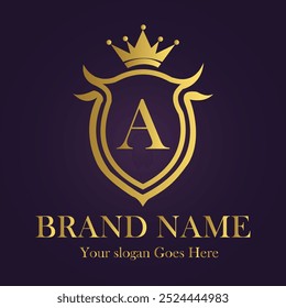 Letter A golden crown logo vector illustration.