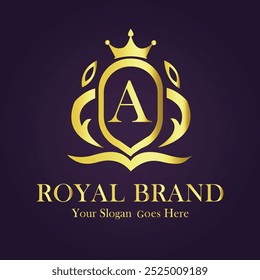 Letra A ilustração do vetor do logotipo da coroa dourada.