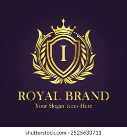 Letter I golden crown logo vector illustration.