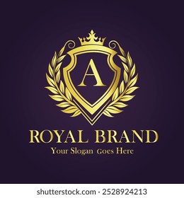 Letra Una Ilustración vectorial con el logo de la corona dorada.