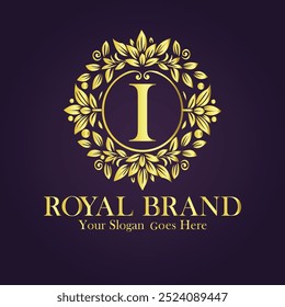 Letra I ilustração do vetor do logotipo da flor dourada.