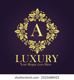 Letter A golden flower logo vector illustration.