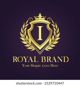 Letter I golden logo vector illustration.