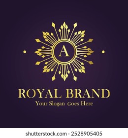 Letter A golden sun logo vector illustration.