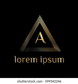 A letter golden vector logo template. Triangle frame