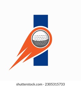 Letter I Golf Logo Konzept mit bewegtem Golf Ball Symbol. Hockey Sports Logotype Symbol Vektor Vorlage