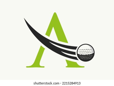Letter A Golf Logo Design Template. Hockey Sport Academy Sign, Club Symbol