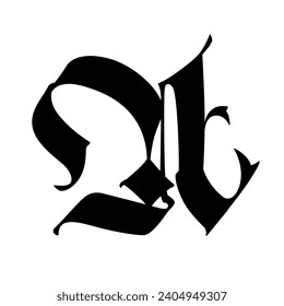 The letter A in the Gothic style. Vector. Old alphabet. The symbol is isolated on a white background. Calligraphic, medieval Latin letter. Logo for the company. Monogram. An elegant font for a tattoo.