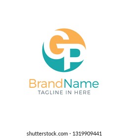 Letter GP in Circle with a Orange and Aqua Green Color