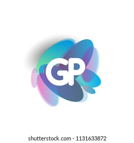 Letter GP logo with colorful splash background, letter combination logo design for creative industry, web, business and company.