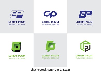 Logotipo de letra GP con círculo colorido, diseño combinado de letras, industria creativa, web, aislado en fondo blanco.