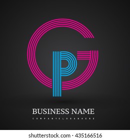 Letter GP or PG linked logo design circle G shape. Elegant red and blue colored, symbol for your business name or company identity.