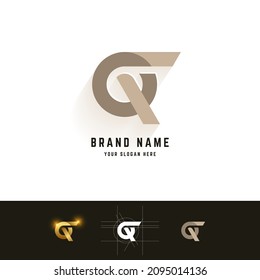 Letter GQ or GR monogram logo with grid method design