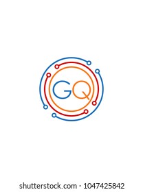 Letter GQ logo circle frame monogram, mockup line round border design element, red blu and gray graphic tech geometric shape.