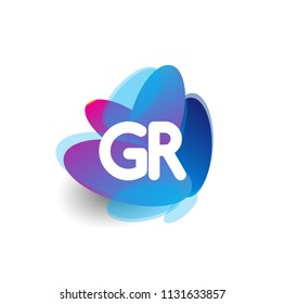 Letter GR logo with colorful splash background, letter combination logo design for creative industry, web, business and company.