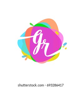 Letter GR logo with colorful splash background, letter combination logo design for creative industry, web, business and company.