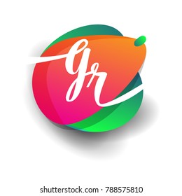 Letter GR logo with colorful splash background, letter combination logo design for creative industry, web, business and company.