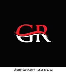 letter GR Logo Design Red White With Black Background. Initial GR Vector Illustration