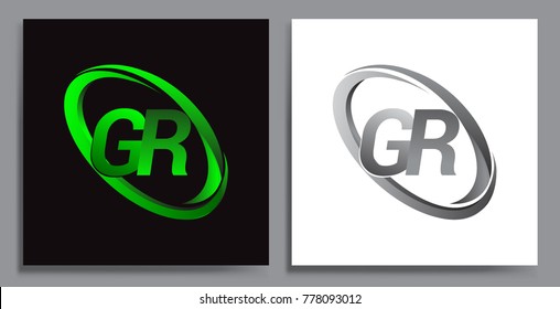 letter GR logotype design for company name colored Green swoosh and grey. vector set logo design for business and company identity.
