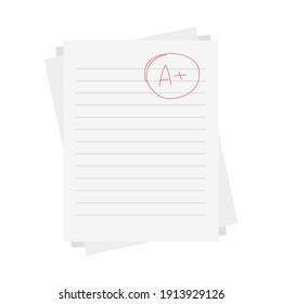 Letter grade A on school exam paper evaluation vector