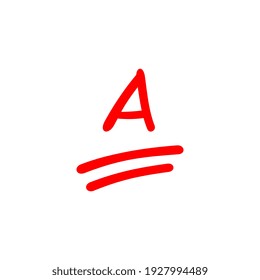Letra A resultado de grado, puntuación de examen dibujado a mano, diseño de ilustración vectorial