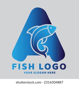 A Letter Gradient Fish logo with fish symbol logo design