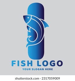 Letra I logotipo de peces gradiente con logotipo de símbolo de pescado