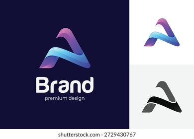 Letter A Gradient Logo Icon Design. Abstract Modern 3D Ribbon Concept Symbol for Tech Startup, Digital App, Corporate Business, and Creative Brand Identity Logo