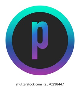 “p” letter with gradient shades enclosed in a gradient circular frame on a black background. Perfect for sophisticated and imaginative graphic projects.