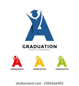 Letter A graduation with cap symbol. Vector logo design. Suitable for business, education, initial name, poster and label