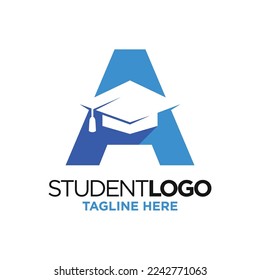 Letra A Graduation Hat Logo Design Template Inspiration, Vector Illustration.