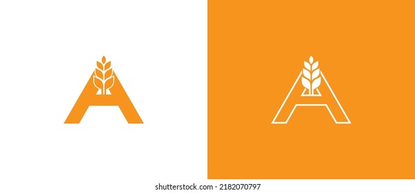 Letter A Grain Wheat Logo Concept sign icon symbol Design. Vector illustration logo template