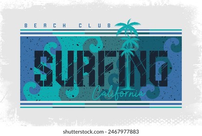 Letter graphics vector illustration. Surfing California. For the design of t-shirts, templates, hoodies, banners, etc