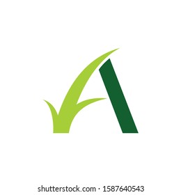 Letter A with Grass Logo Vector 001