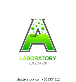 Letter A Green Color,Laboratory Beaker,Science Education,Chemical Logotype