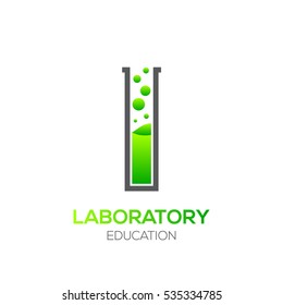 Letter I Green color,Laboratory beaker,Science education,Chemical Logotype