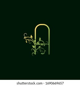A Letter Green Floral Initial Logo Icon. Vector design concept ornate typographic abstract floral for decorative lettering signinitial with swirl  floral leaf elements vintage, elegant, luxury style
