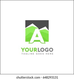 A Letter Green Forest. Minimal and Modern Mountain Logo.