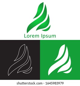 Logo-Design mit grünem Farbverlauf-Buchstaben in drei Vorschaufarben-Hintergrund