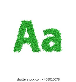 Letter of green grass alphabet on white background. Vector illustration.